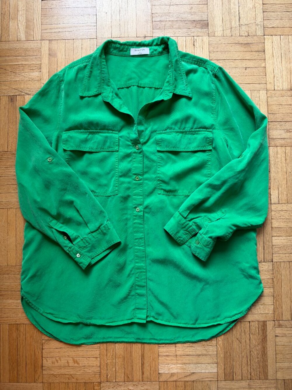 Babaton Green Tencel Lyocell Button Up Shirt Long Sleeve‎ Size XL
